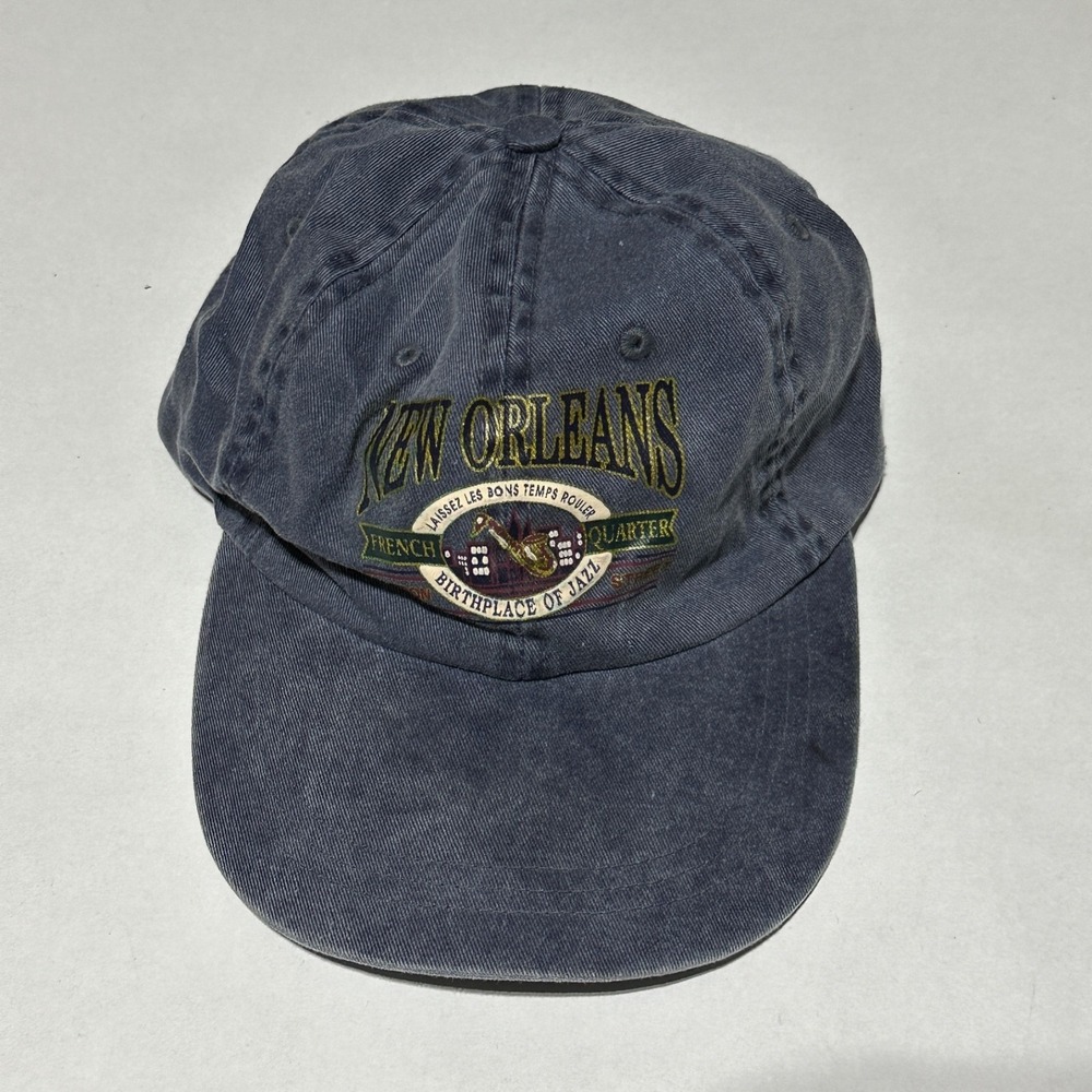 Vintage New Orleans French Quarter Hat Blue Faded Cotton Strapback Souvenir Cap